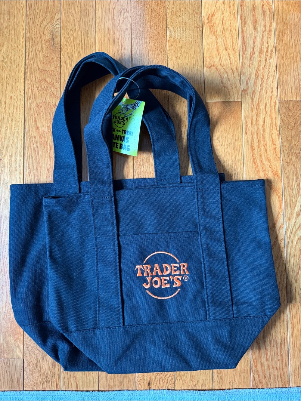 2 Trader Joe's Black Canvas Tote Bags Trick Or Treat w/ Orange Embroidery